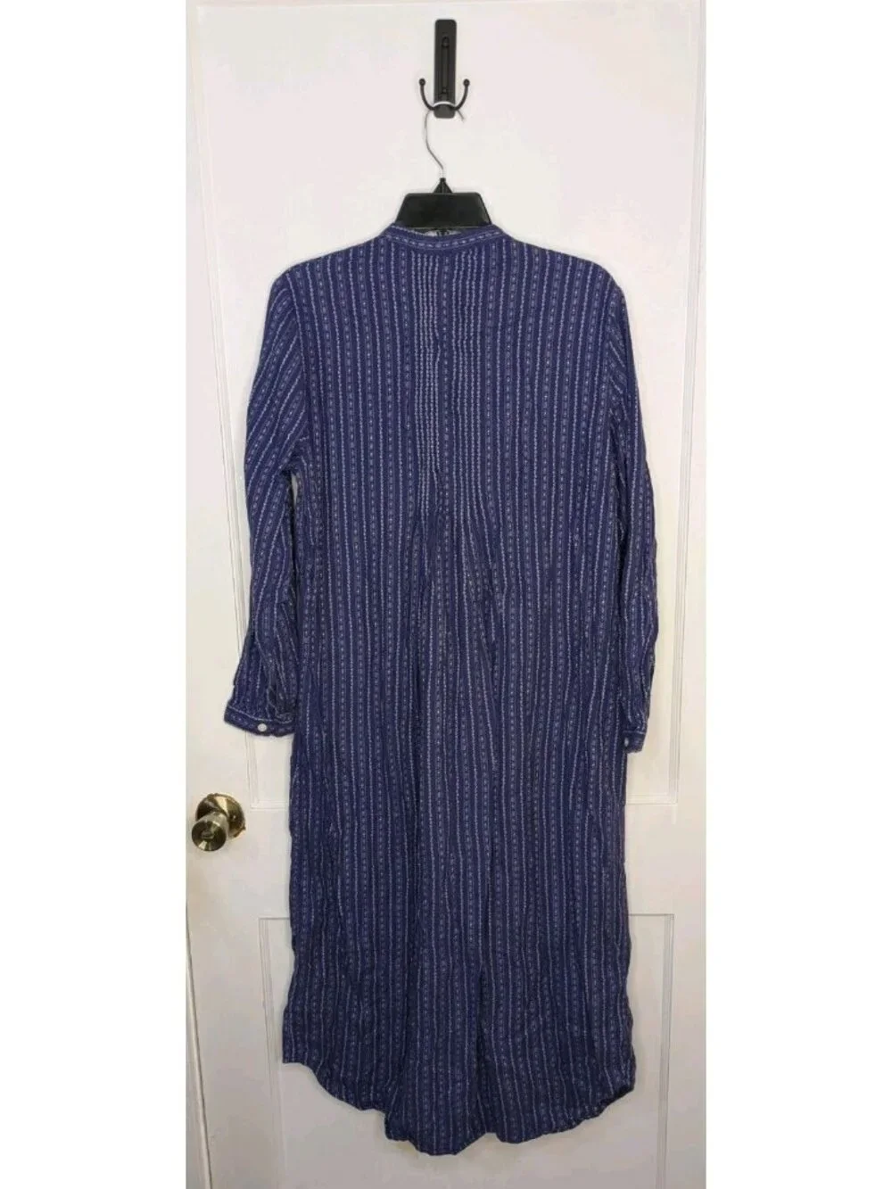 LL Bean Dobby Pintuck Nightgown Blue Purple Striped Small Flannel Cotton Dress